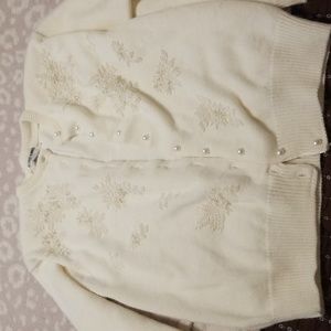 Cream vintage cardigan sweater with shoulder pads beaded